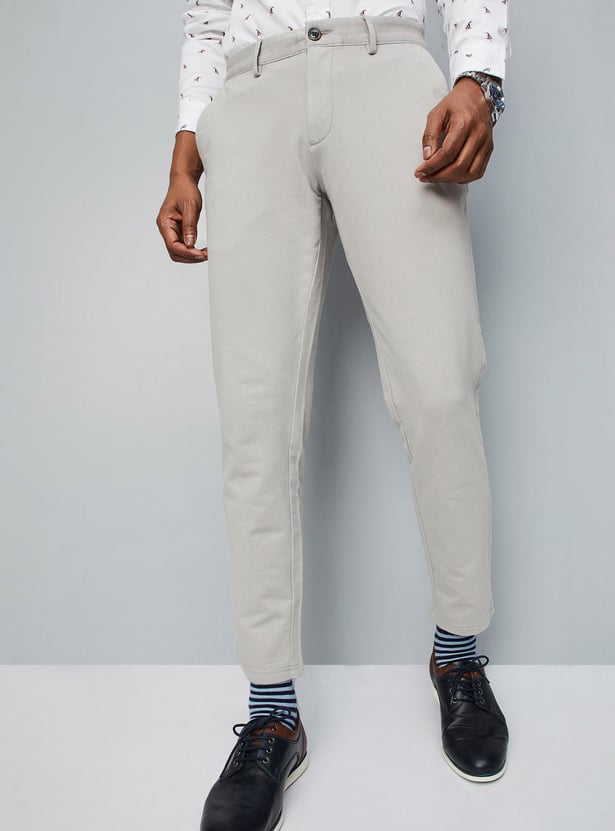 Men Solid 4 Way Stretch Fit Crop Fit Chinos