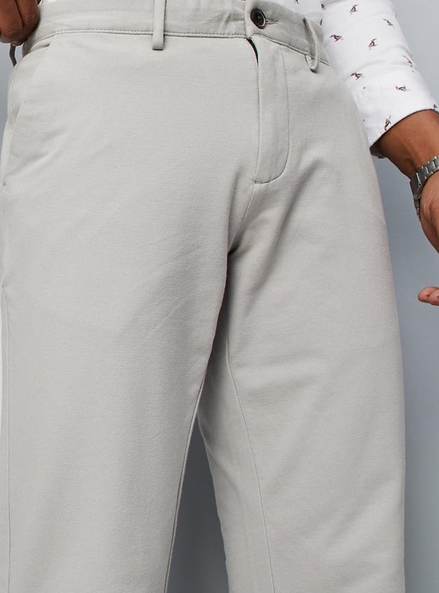 Men Solid 4 Way Stretch Fit Crop Fit Chinos