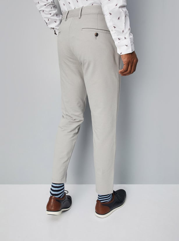 Men Solid 4 Way Stretch Fit Crop Fit Chinos