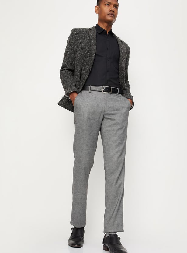 Men Woven Slim Fit Flexi Waist Formal Trousers