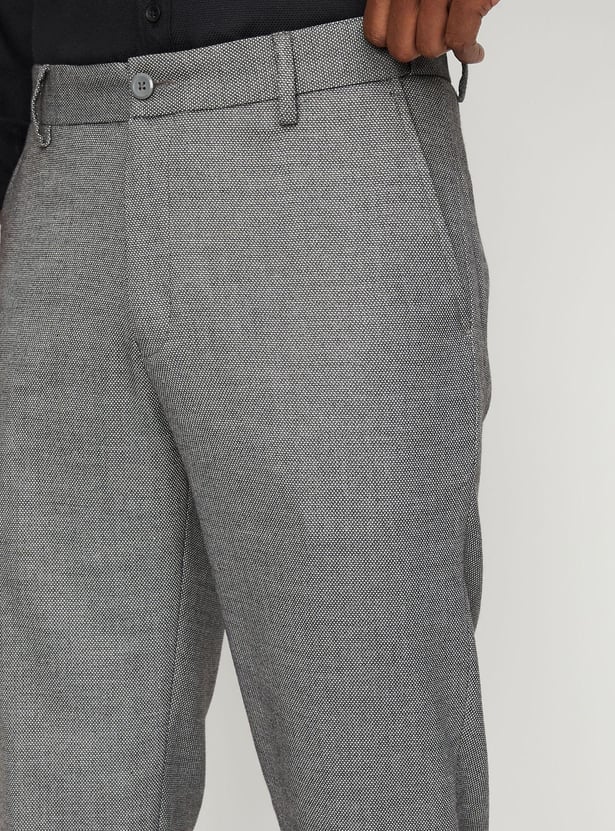 Men Woven Slim Fit Flexi Waist Formal Trousers
