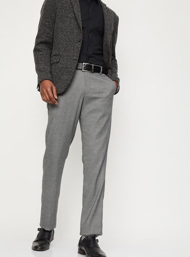Men Woven Slim Fit Flexi Waist Formal Trousers