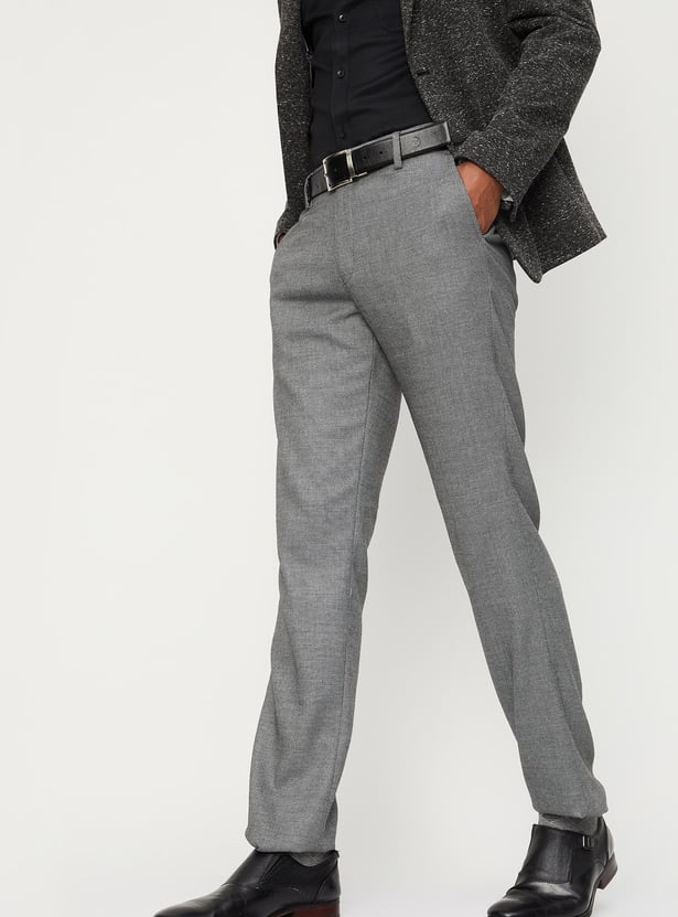 Men Woven Slim Fit Flexi Waist Formal Trousers