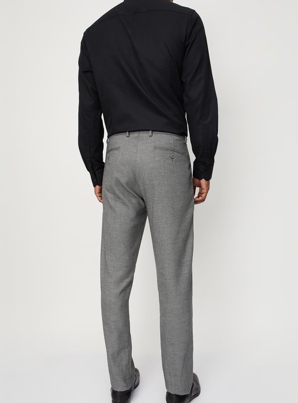 Men Woven Slim Fit Flexi Waist Formal Trousers