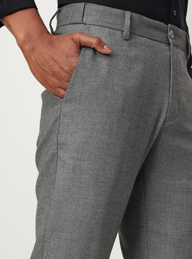 Men Woven Slim Fit Flexi Waist Formal Trousers
