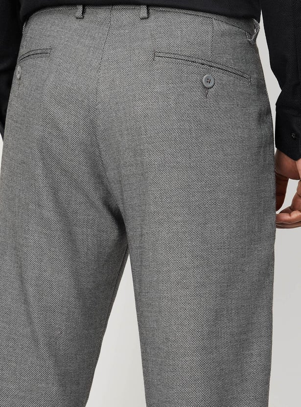 Men Woven Slim Fit Flexi Waist Formal Trousers