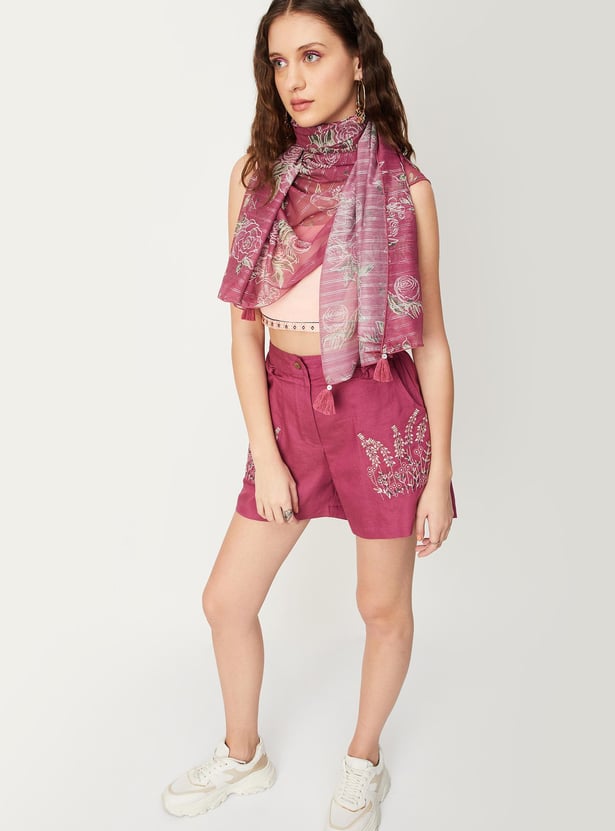 Women Voile Printed Square Scarf