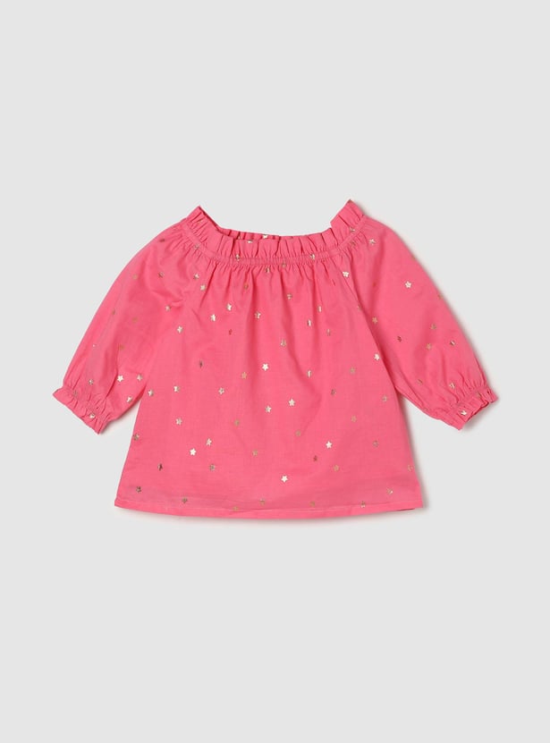 Girls All-Over Printed Neck Woven Top