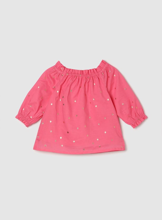 Girls All-Over Printed Neck Woven Top