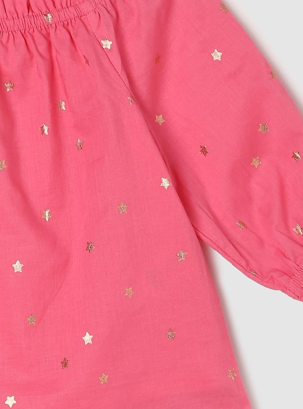 Girls All-Over Printed Neck Woven Top