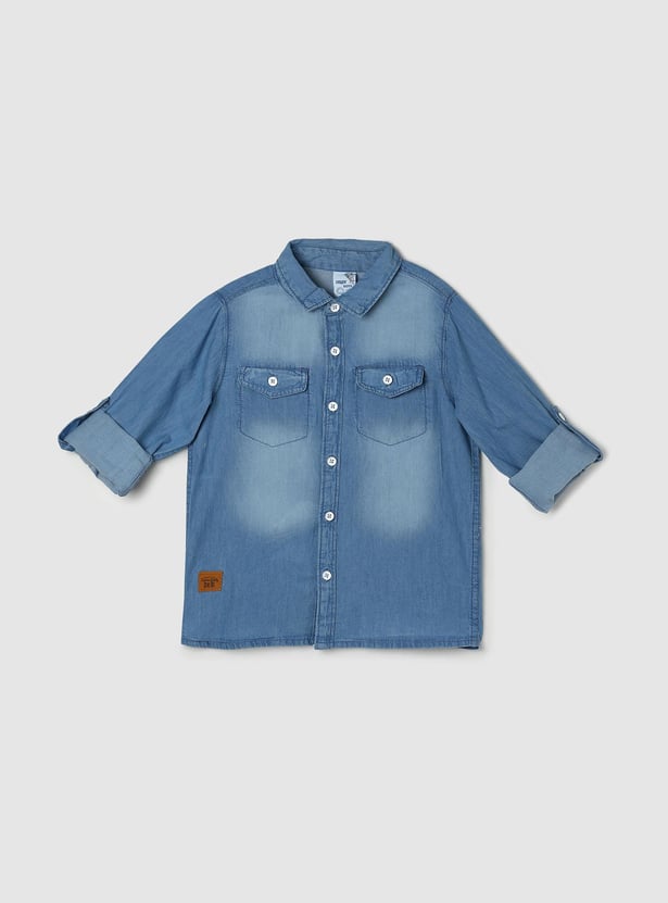 Boys Washed Double Pocket Denim Shirt