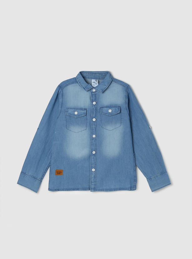 Boys Washed Double Pocket Denim Shirt