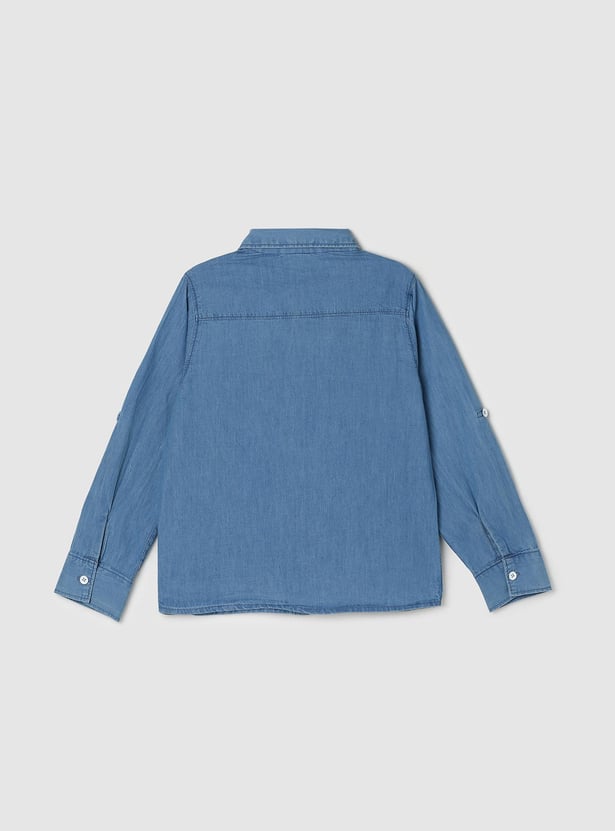 Boys Washed Double Pocket Denim Shirt
