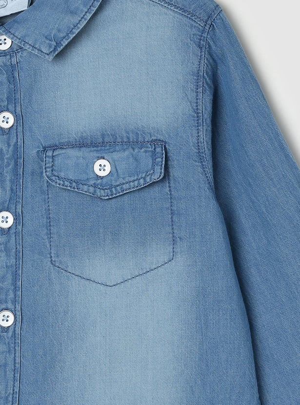 Boys Washed Double Pocket Denim Shirt