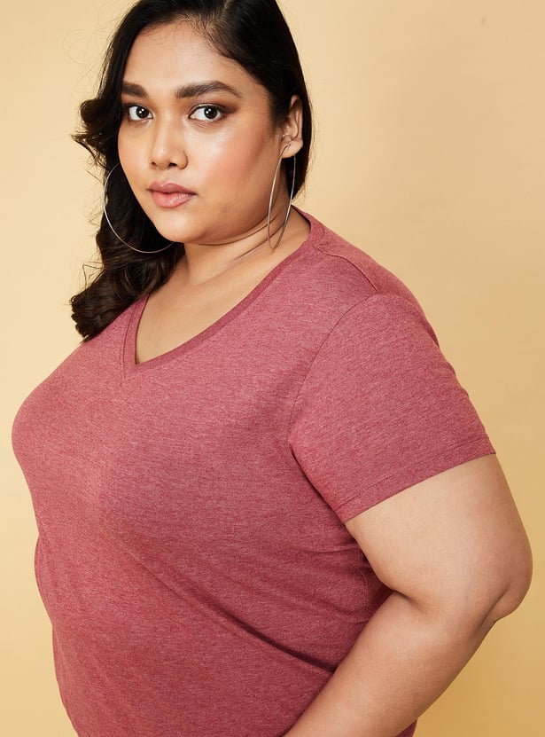 Women Solid V-neck T-shirt
