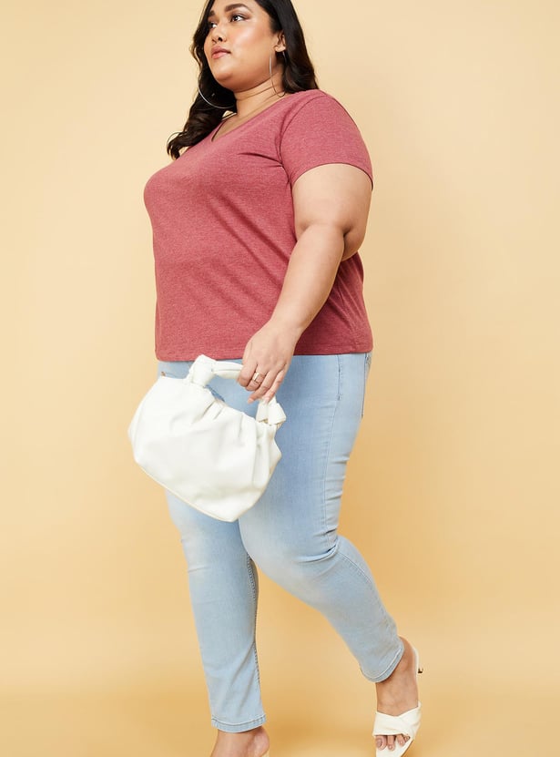 Women Solid V-neck T-shirt