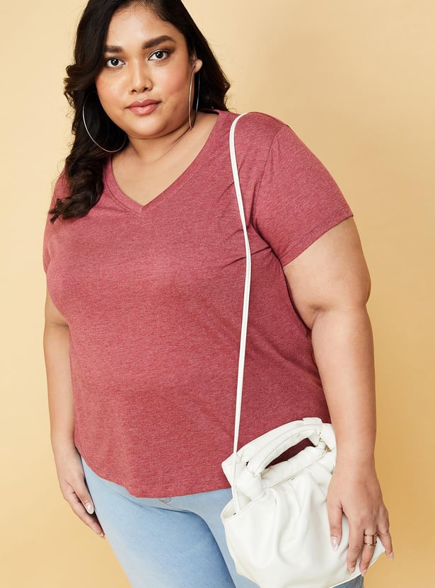 Women Solid V-neck T-shirt