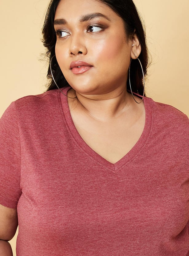 Women Solid V-neck T-shirt