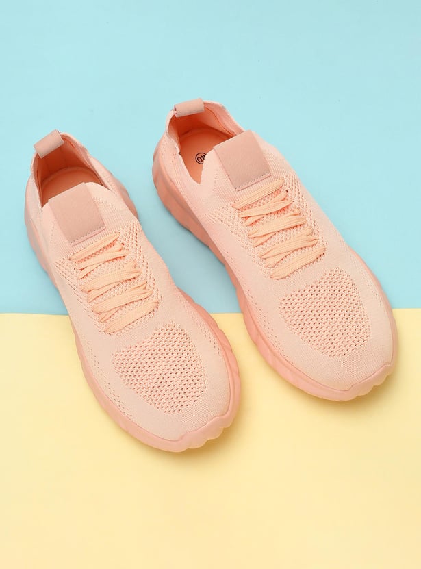 Women Textured Knit Lace-Up Sports Shoes