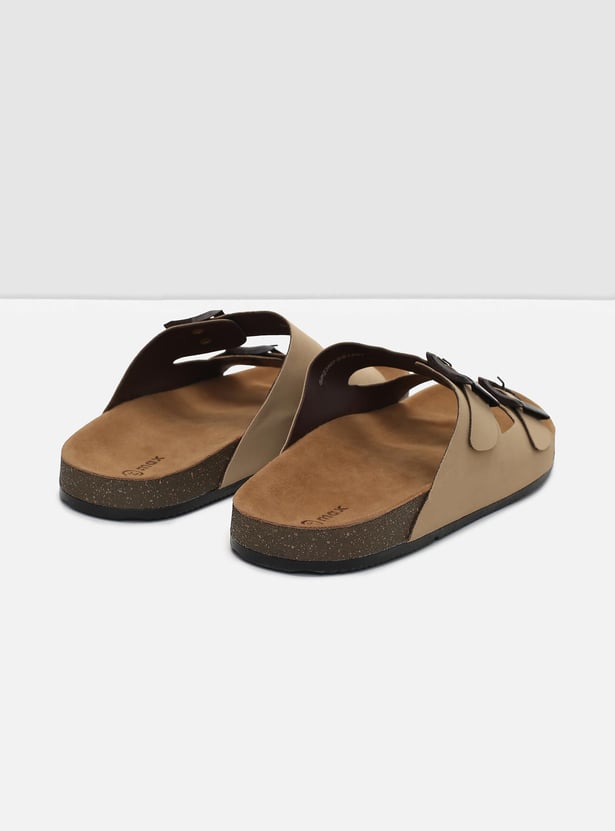 Men Solid Double Strap Slide Sandals