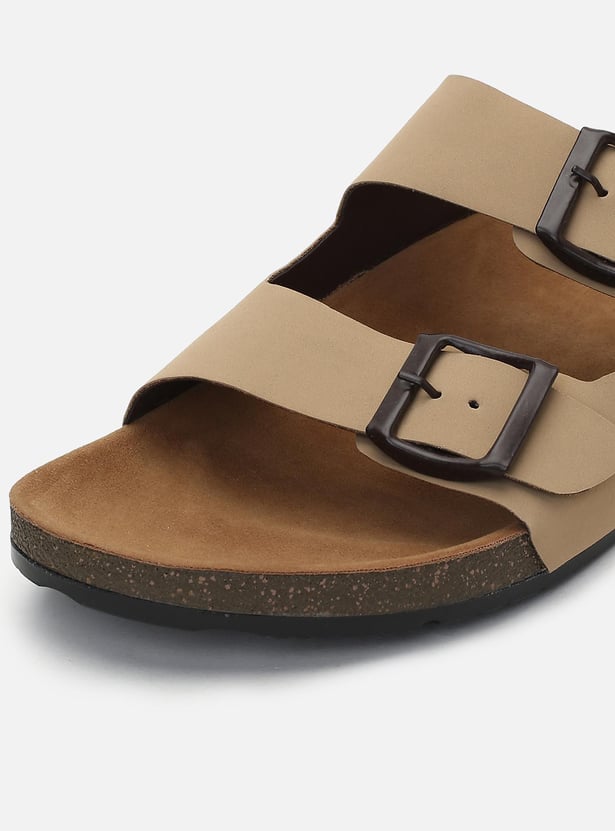 Men Solid Double Strap Slide Sandals