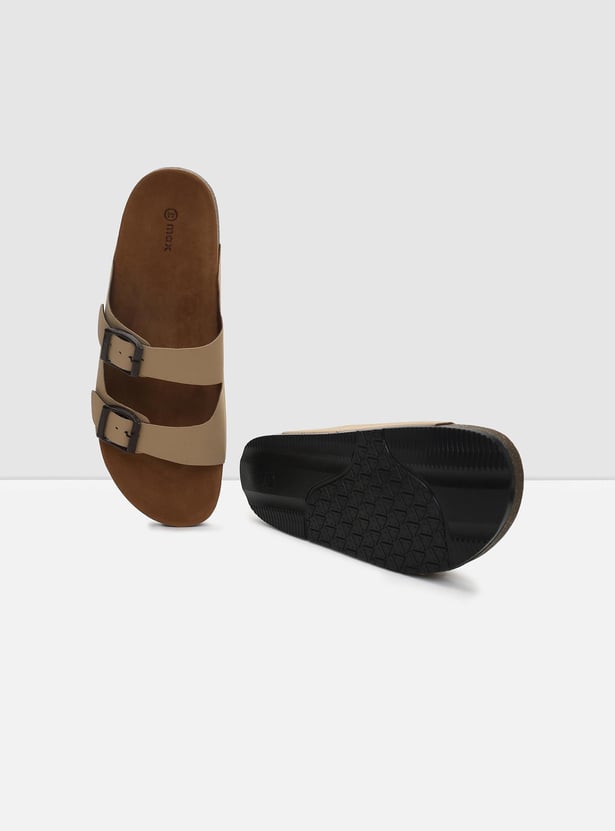 Men Solid Double Strap Slide Sandals