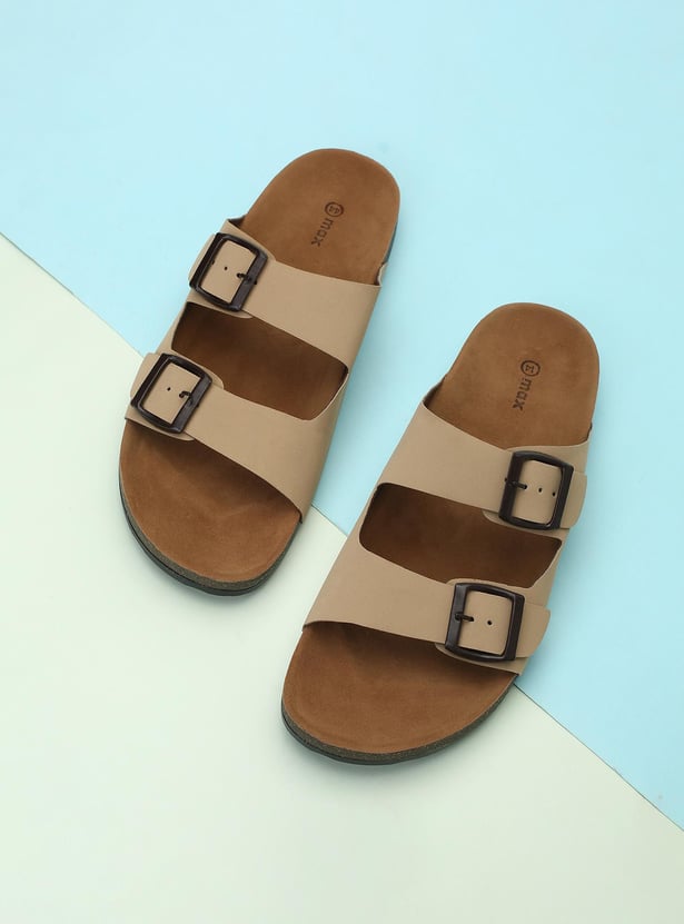 Men Solid Double Strap Slide Sandals
