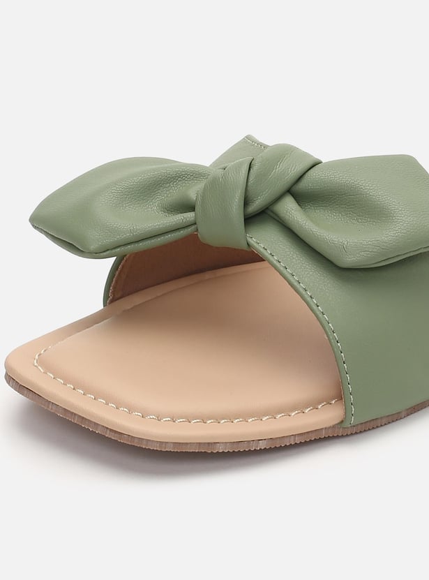 Women Bow-Detailed Slide Sandals - Main Image