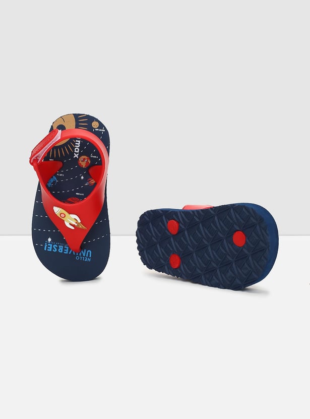 Boys Printed Slippers with Velcro Strap