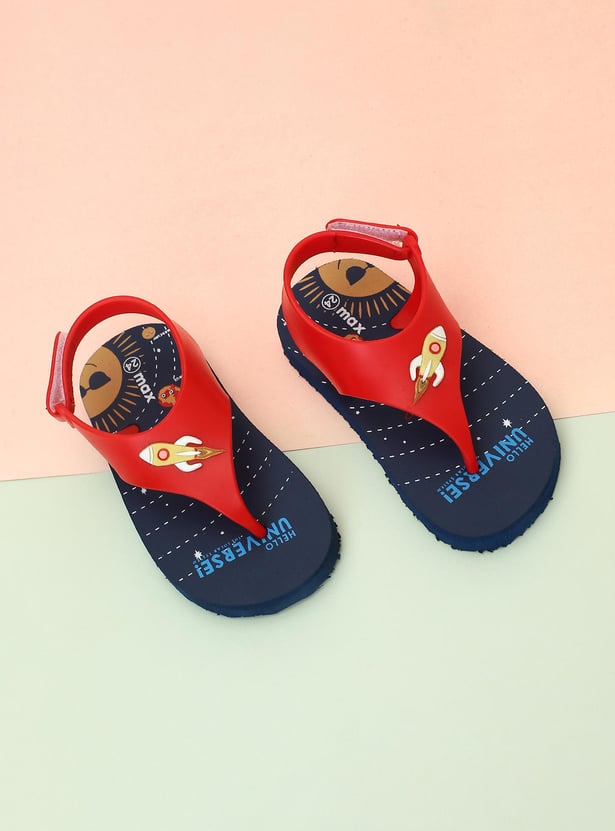 Boys Printed Slippers with Velcro Strap