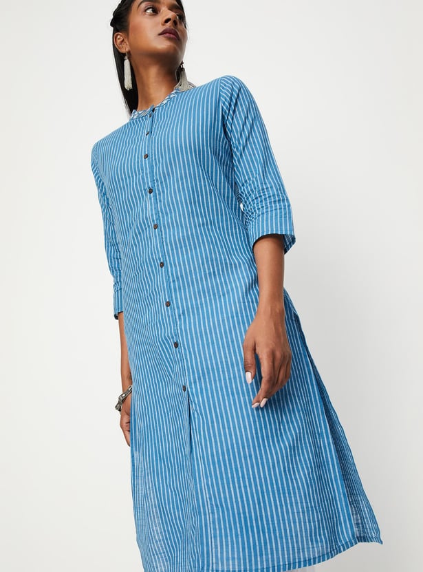 Women Striped Button Down Kurta