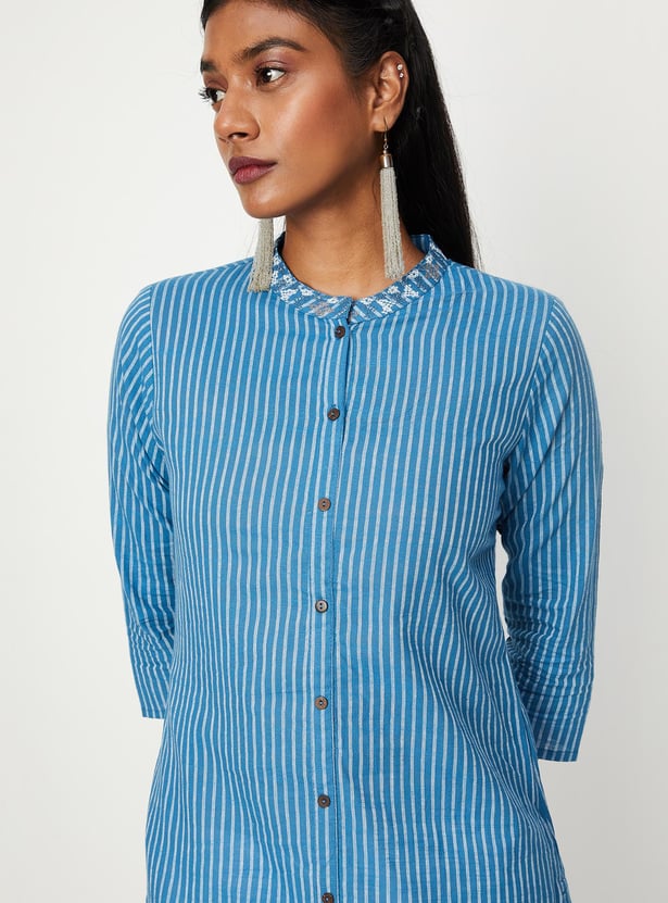 Women Striped Button Down Kurta