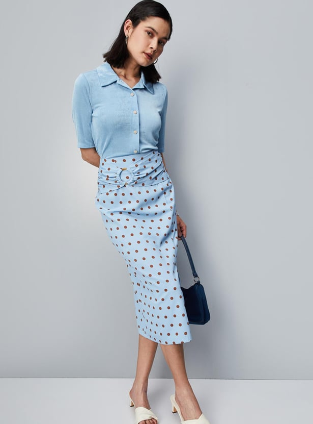 Women Embellished Button Shimmer Blouse