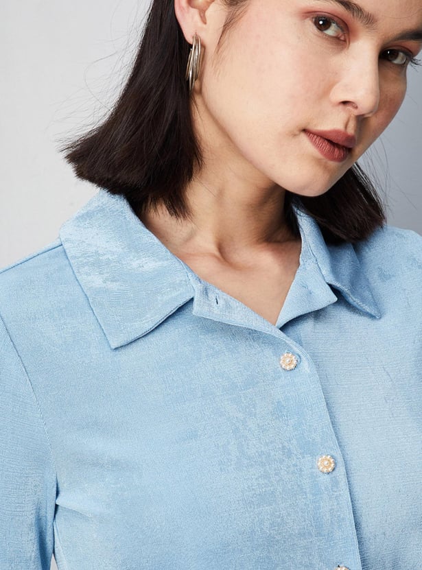 Women Embellished Button Shimmer Blouse