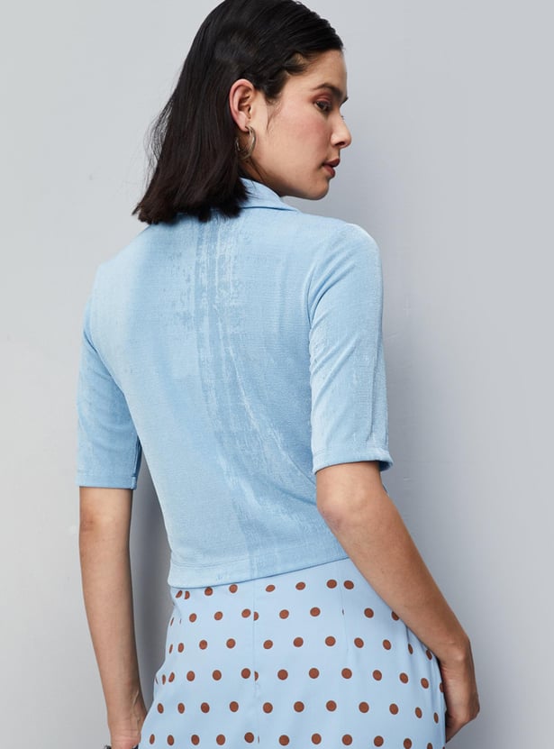 Women Embellished Button Shimmer Blouse