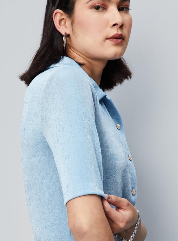 Women Embellished Button Shimmer Blouse