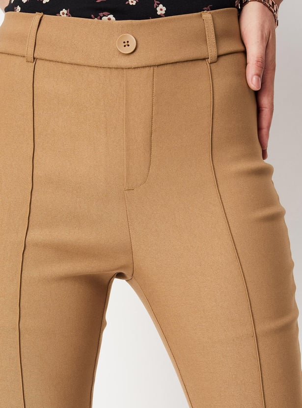 Women Solid Woven Slim Fit Trousers