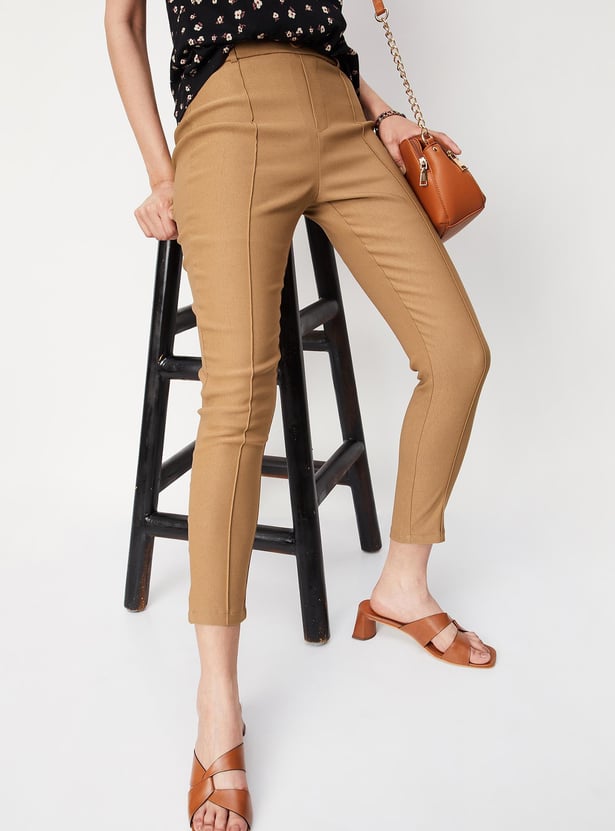 Women Solid Woven Slim Fit Trousers