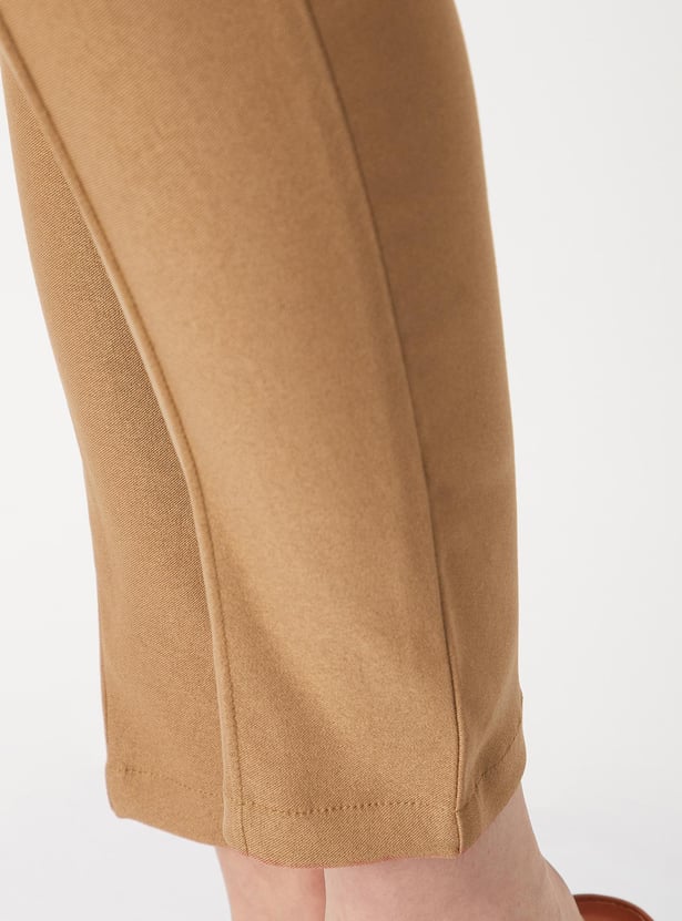 Women Solid Woven Slim Fit Trousers
