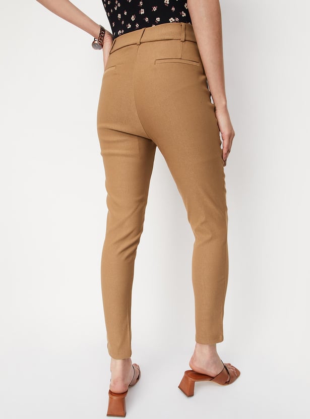 Women Solid Woven Slim Fit Trousers