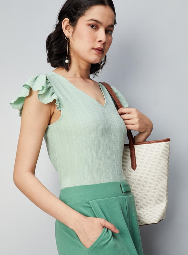 Women Striped Ruffled Sleeve Top