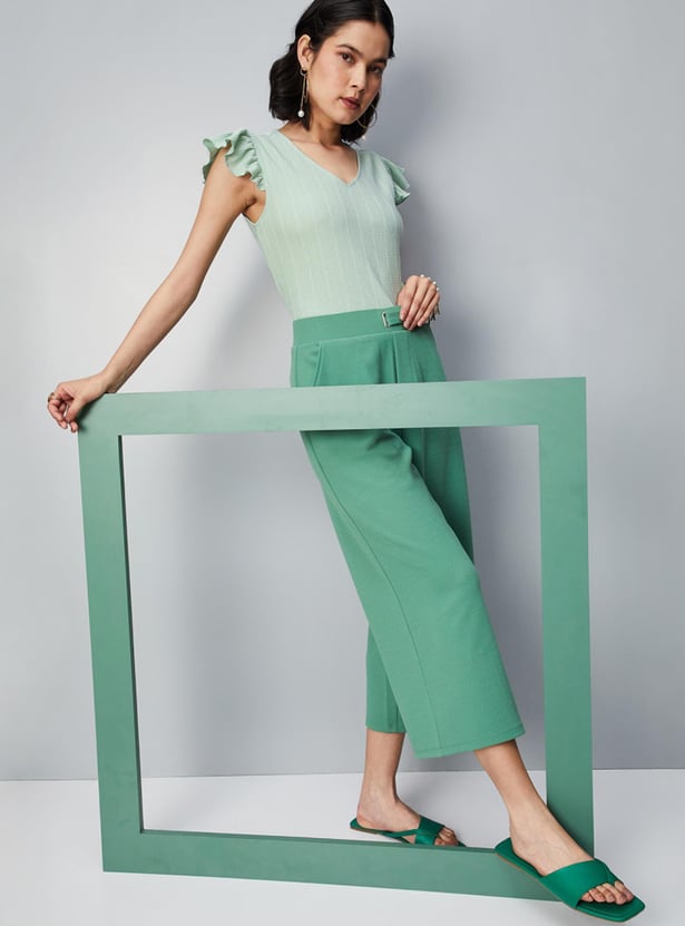 Women Striped Ruffled Sleeve Top