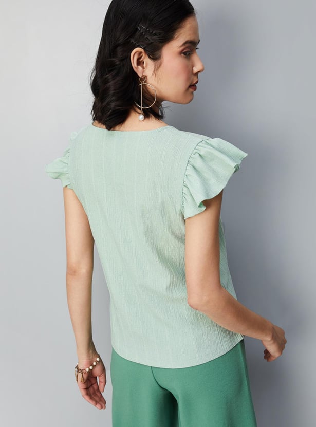 Women Striped Ruffled Sleeve Top