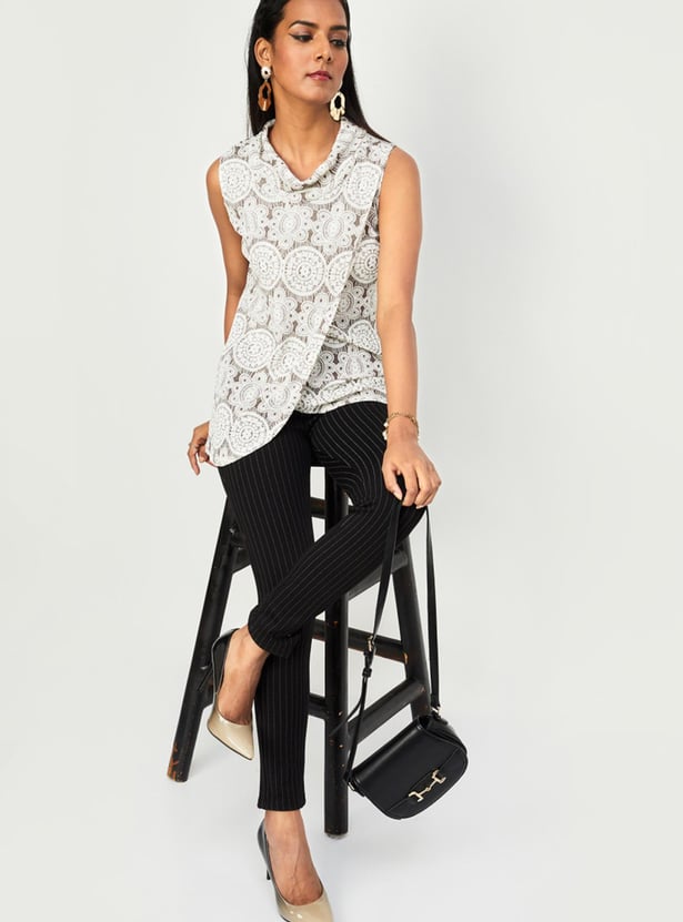 Women Burnout Knit Cowl Neck Top