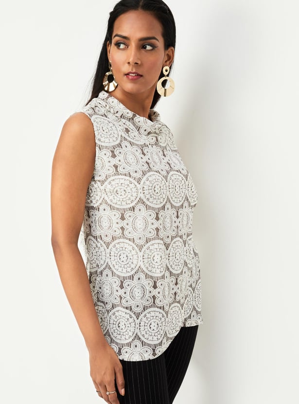 Women Burnout Knit Cowl Neck Top