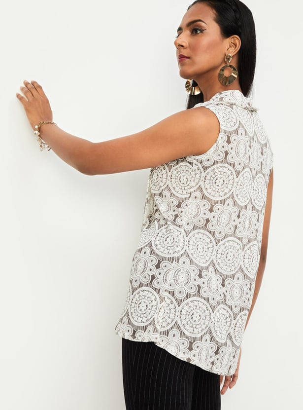 Women Burnout Knit Cowl Neck Top