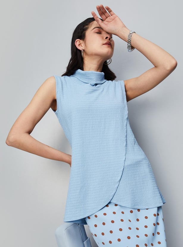Women Textured Knit Cowl Neck Top