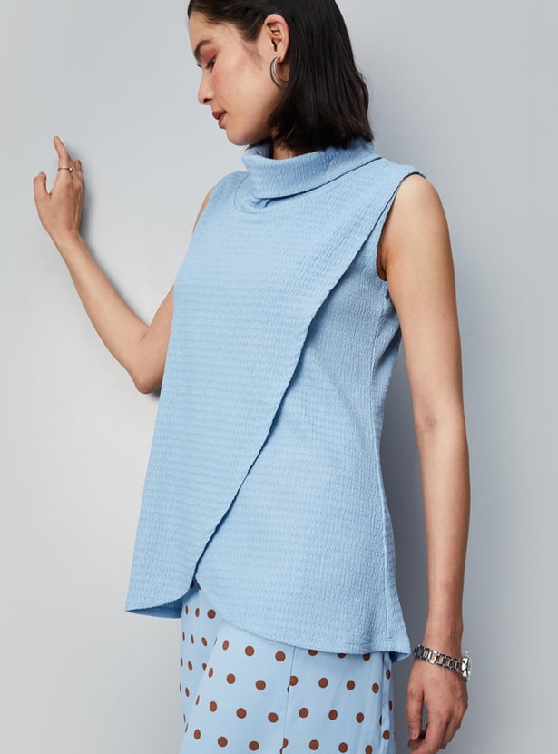Women Textured Knit Cowl Neck Top