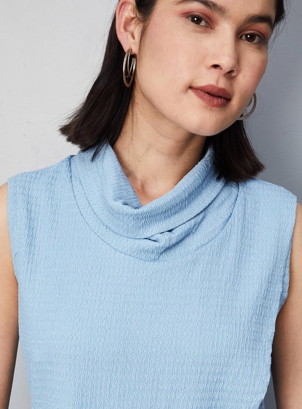 Women Textured Knit Cowl Neck Top