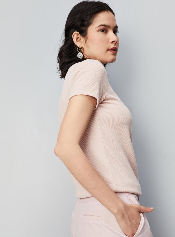 Women Pearl Embellished Neck Knit Top